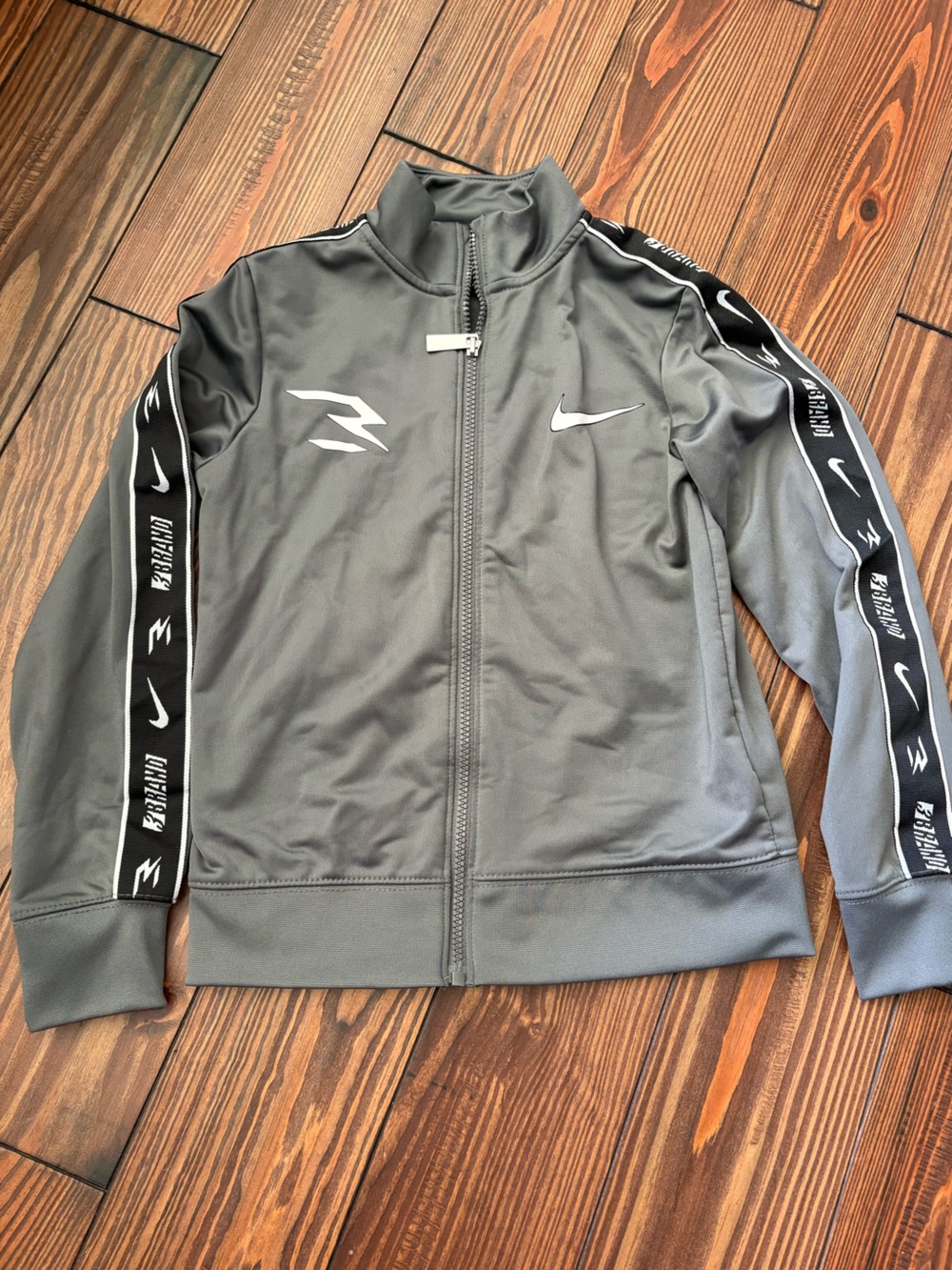 Nike Gray Boys 3 Brand Full-Zip Track Jacket with Logo Tape